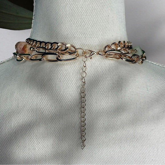 NEW Multi-Color Semi-Precious Beaded Stone & Chain Layered Necklace - Picture 4 of 7